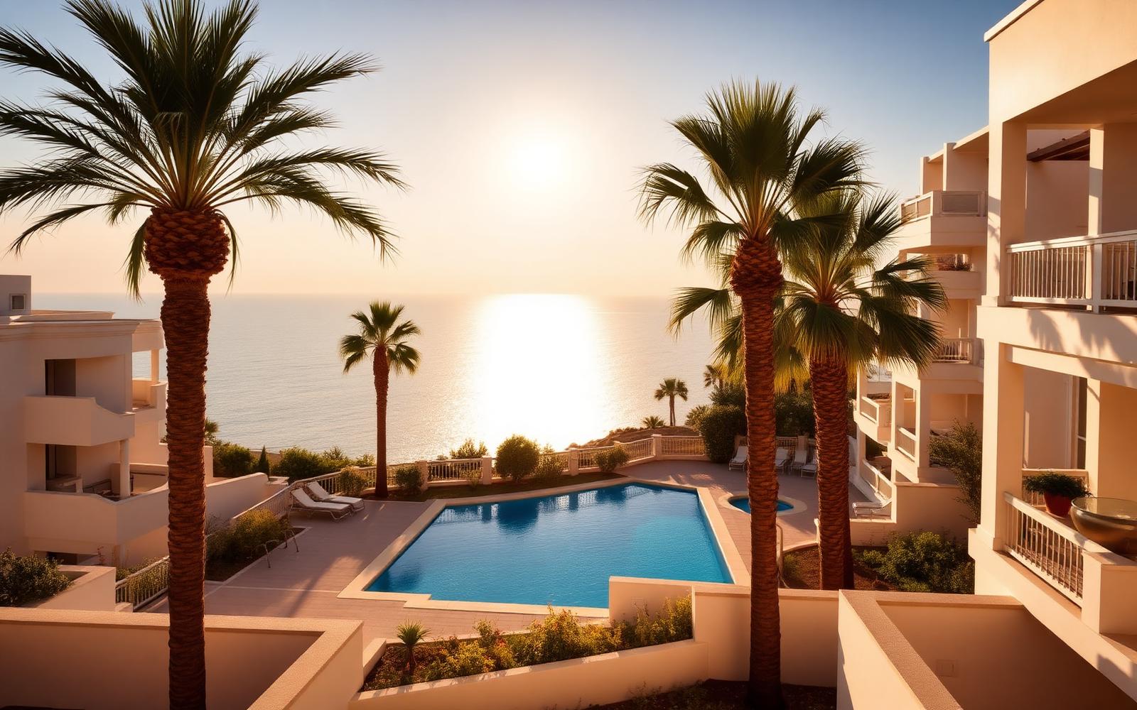 Comunidad residencial de la Costa del Sol con piscina comunitaria y vistas al mar